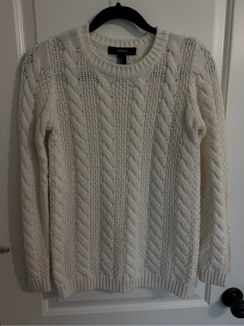 Forever 21 Ivory Cable Knit Crewneck Sweater - Women's